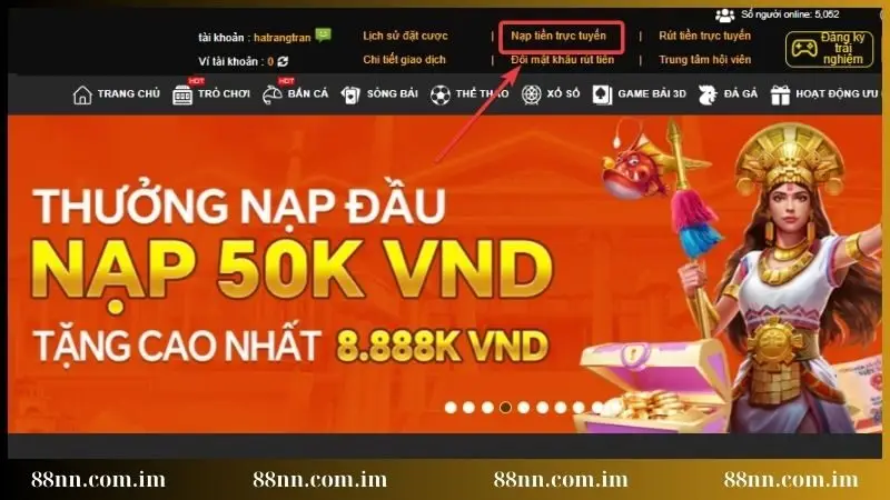 Sau khi đăng nhập hãy chọn nạp tiền
